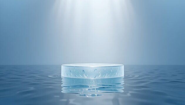 Melting ice cube in ocean water.