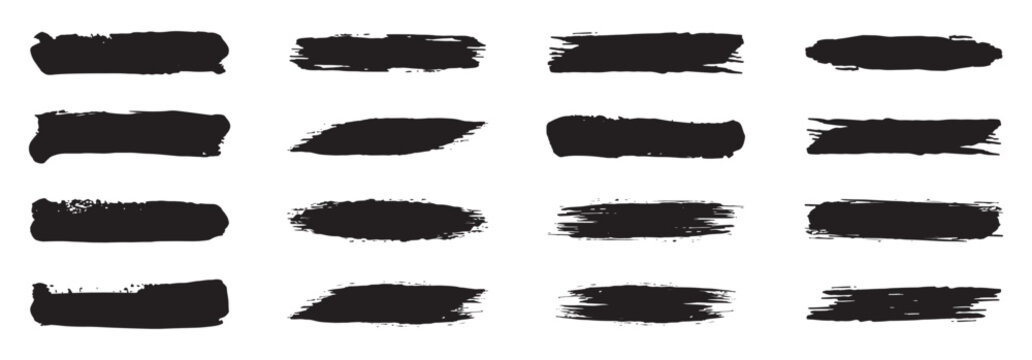 set of grunge black paint, ink brush strokes. brush collection isolated on white background. Grungy brushes collection. 