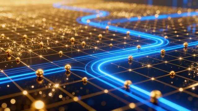Abstract glowing grid with blue lines