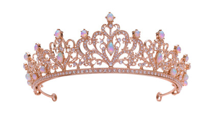 Rose gold tiara with opal and diamond accents, isolated on transparent background © Elena