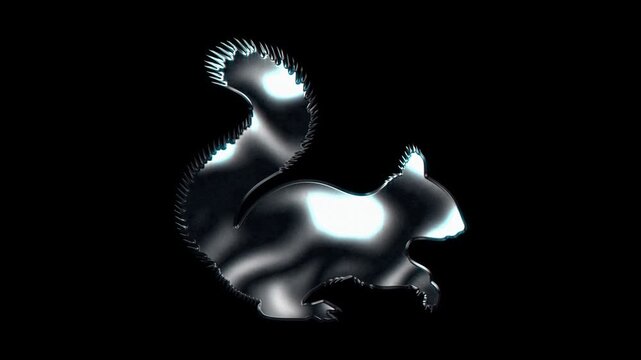 Silver metallic squirrel silhouette. Alpha channel. Seamless loop video