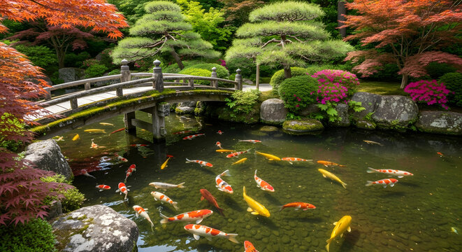 Koi Fish Swimming in Pond Water 3.