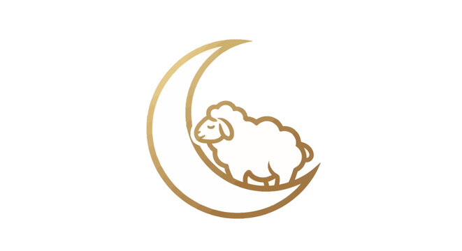 Sleeping Sheep on Crescent Moon Symbol for Nighttime Rest