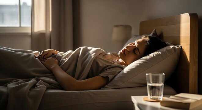 Person Resting Peacefully in Bed Morning Light.