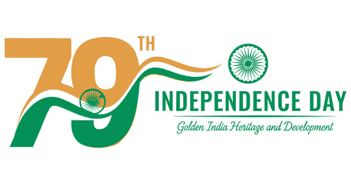 Independence Day 79th Independence Day India badge design with golden typography and Ashoka Chakra for heritage and development theme India