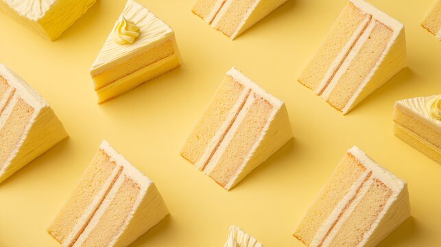 Pastel yellow background with geometric placement of cake slices