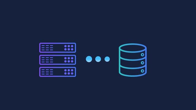 Animated motion graphics showing a magnifying glass searching an AI processor chip. Concept of artificial intelligence auditing, technical analysis, and machine learning inspection on dark blue.