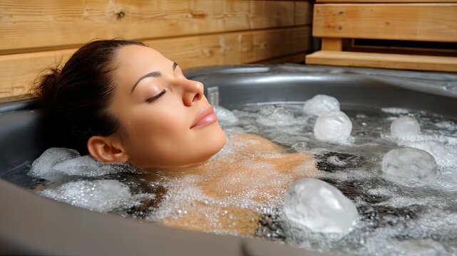 Relaxation time in a hot tub with water bubbles and a calm atmosphere during a cozy evening at home