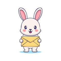 Obraz premium Cute cartoon rabbit holding a yellow envelope