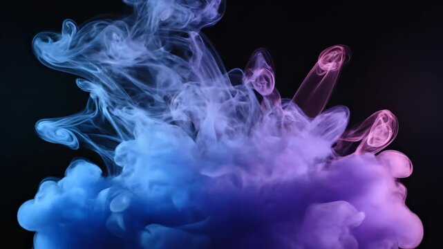 Awan Asap Biru Abstrak. Gambar menampilkan gumpalan asap atau tinta berwarna biru-ungu yang membentuk awan tebal di atas latar hitam, menciptakan nuansa dramatis, modern, dan artistik yang cocok untuk