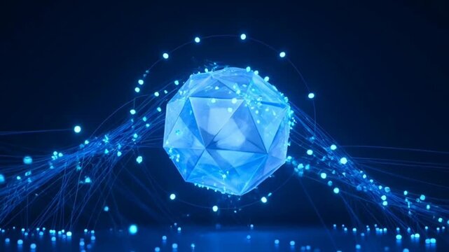 Glowing blue crystal orb with network connections.