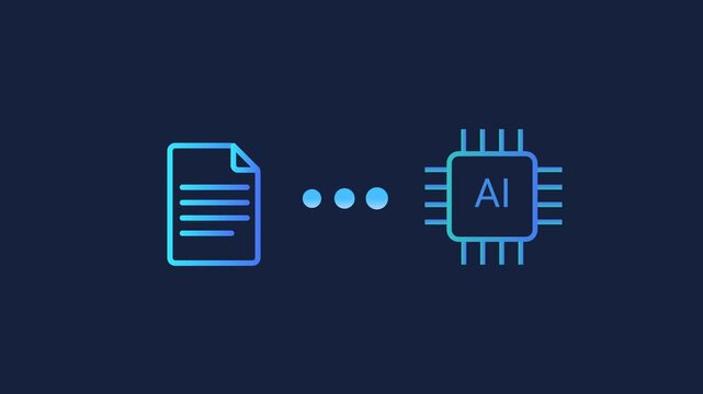 Animated motion graphics showing two server rack icons connected by pulsing dots. Concept of data center networking, server synchronization, and database replication on dark blue.