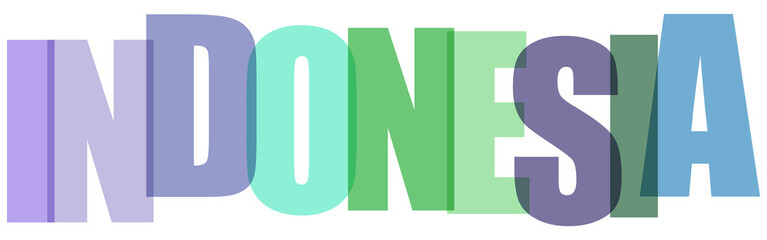 Multicolored Indonesia word in pastel colors on white transparent background © unique@