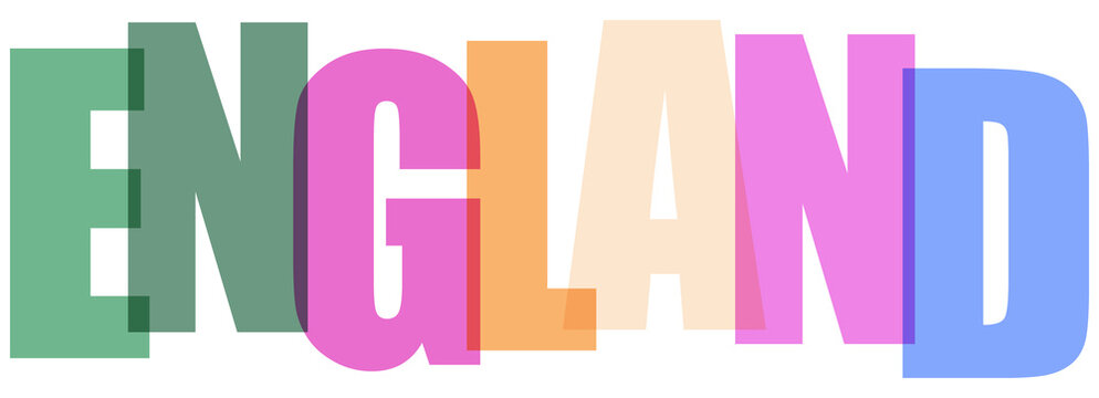 Multicolored text England in large letters  colorful font transparent background