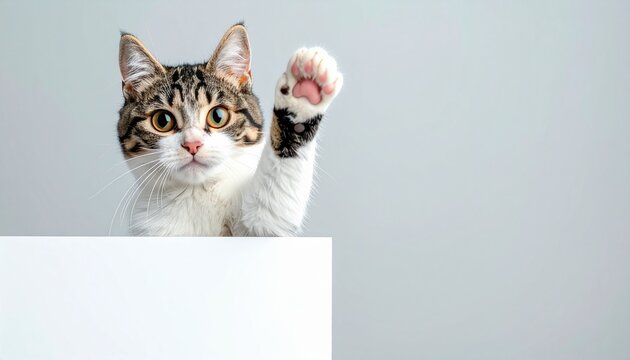 Cute Cat Pointing Down Scroll Direction With Copy Space