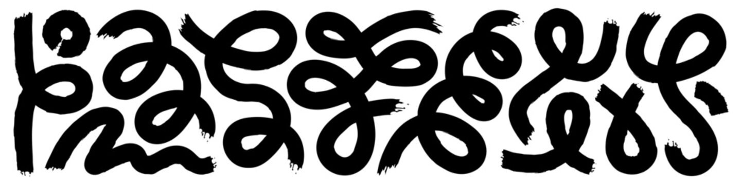 Bold marker squiggly lines and curly doodle strokes. Hand drawn organic swirls with grunge texture for graffiti, street art, abstract posters and modern graphic design. Vector illustration.