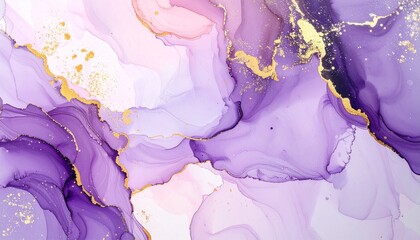 Fototapeta premium ゴールドが煌めく紫色の抽象インクテクスチャ背景Abstract Purple Ink Texture Background with Shimmering Gold