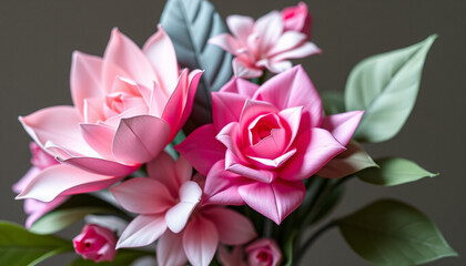 Obraz premium Beautiful Origami Flower Bouquet with Realistic Paper Petals and Vibrant Colors