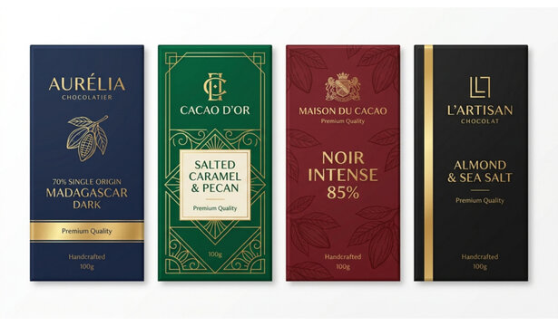 Luxury chocolate bar packaging design template premium confectionery branding wrapper vector illustration set