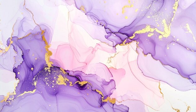 ゴールドが煌めく紫色の抽象インクテクスチャ背景Abstract Purple Ink Texture Background with Shimmering Gold