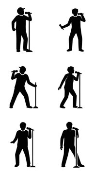 Singer Silhouette Collection: Male Performers with Microphones on Stands