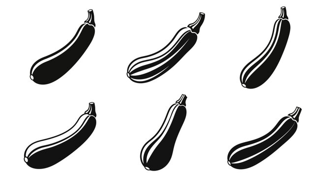 Six Silhouettes of Zucchini Vegetables on White Background