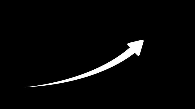 White arrow curved line moving right on black background a clean, curves