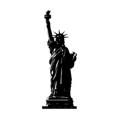Fototapeta premium Statue of Liberty Silhouette Against White Background, Symbol of Freedom.