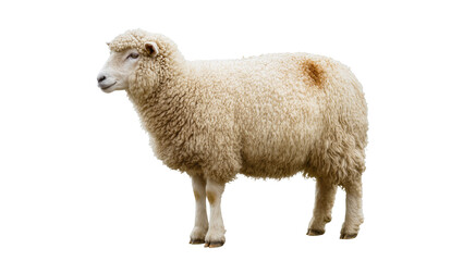 Fluffy white sheep with brown spot, isolated on transparent background © Elena