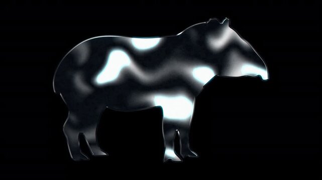 Silver metallic tapir silhouette. Alpha channel. Seamless loop video