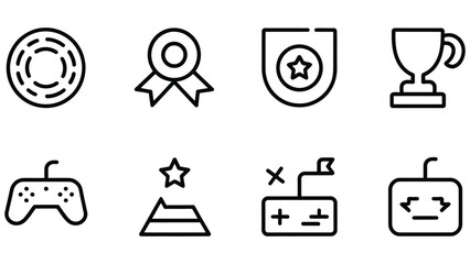 Black and white line icons for gaming and awards on transparent background © Asma 