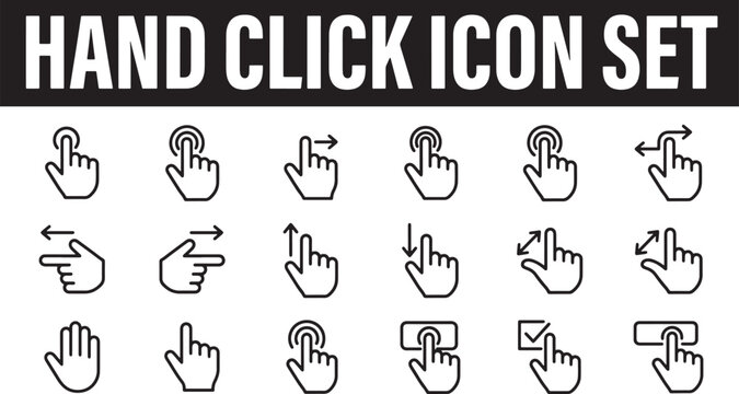 Hand gesture click and swipe icons set for touch screen interface navigation and mobile application user experience
