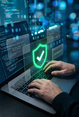 Fototapeta premium Secure Network Protection Concept with Glowing Cyber Security Shield Interface