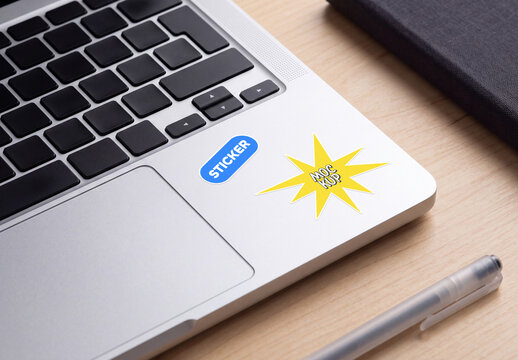 Sticker Mockup on Laptop Keyboard