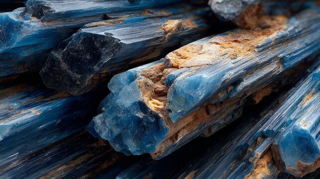 Macro Shot of Blue Kyanite Crystals with Earthy Texture