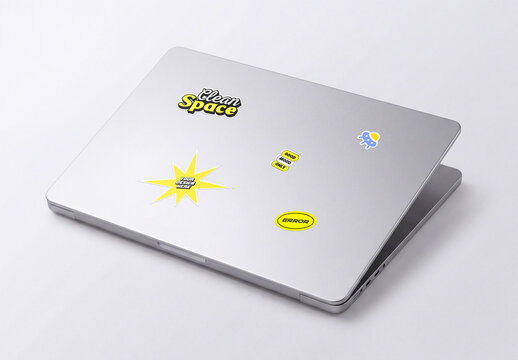 Closed Laptop Sticker Mockup PSD Template