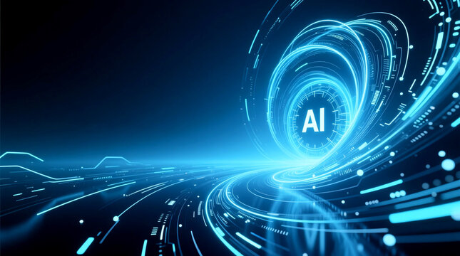 Futuristic digital vortex lines dynamically illustrating quantum AI data flow ideal as corporate technology background for enterprise innovation
