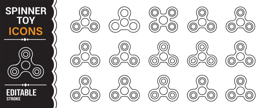 Black and white fidget spinner symbol collection with hand toy outline vector illustration