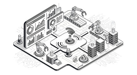 Naklejka premium Industrial automation and robotics technology concept.