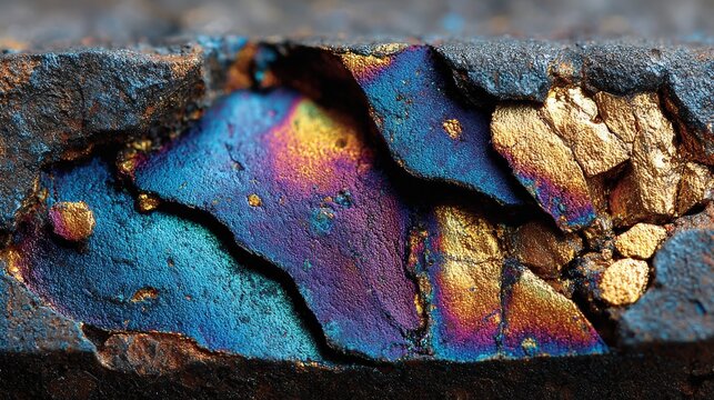 Macro Closeup Of Iridescent Chalcopyrite Mineral With Golden Flecks