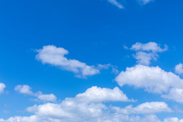 Obraz premium Bank of White Cumulus Clouds at Bottom with Expansive Blue Sky Above