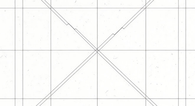 Minimalist Architectural Planimetric Study with Geometric Grid Lines and Central Intersection on Textured White Background for Technical Drafting and Engineering Design