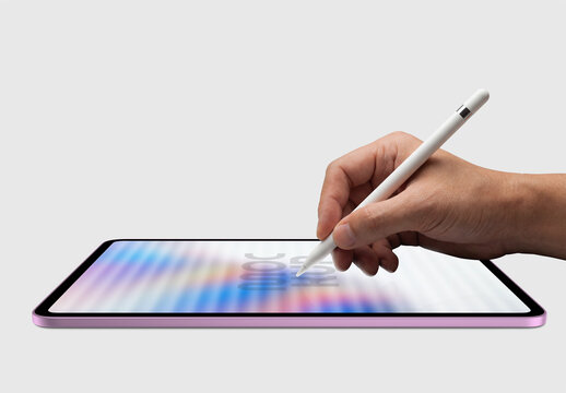 Hand Using Digital Pencil on Tablet Mockup