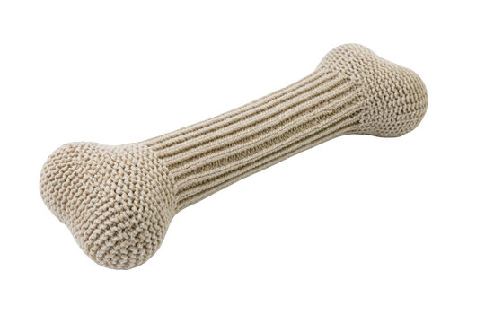 A knitted dog toy bone on transparent background