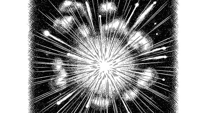 Abstract Cosmic Explosion Illustration in Black and White