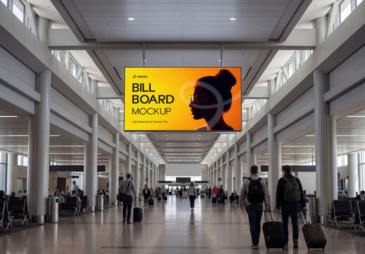 Modern Indoor Billboard Mockup in Airport Terminal Hall