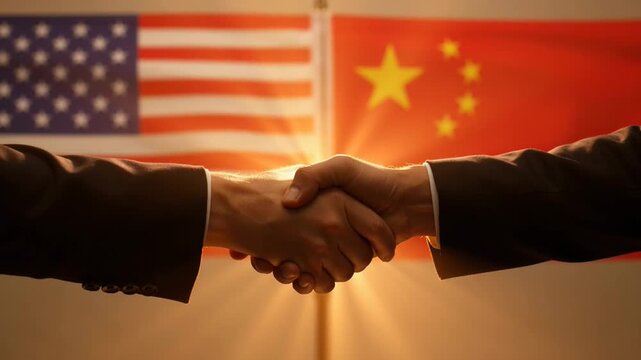 Diplomatic handshake between USA and China representatives