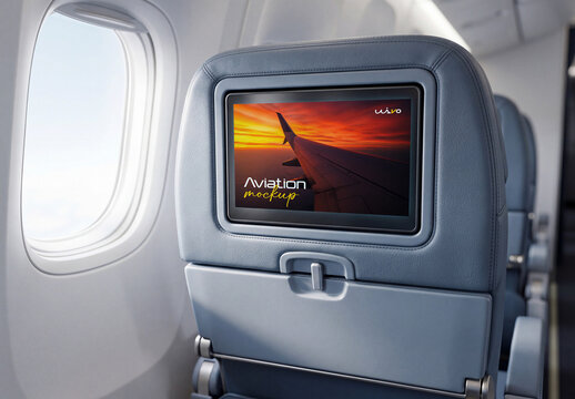 Airplane Seat Screen Mockup for In Flight Entertainment Advertising