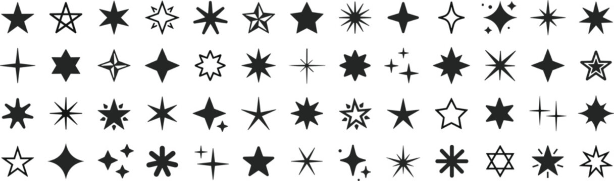 Star sparkle icon collection celestial shape design decorative shining element cosmic pattern abstract vector illustration graphic art
