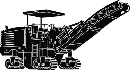 Silhouette of milling machine with conveyor belt on white background Vector illustration. © Mihal